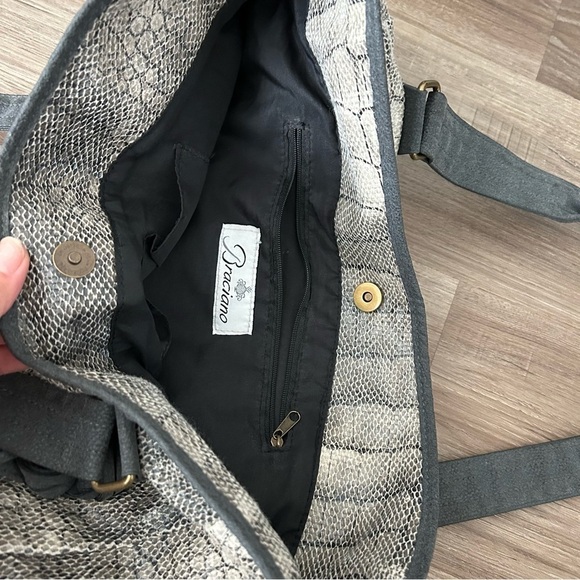 Braciano Gray Cream SnakeSkin Tote Shoulder Bag - Picture 3 of 16